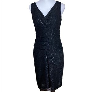 Lauren by Ralph Lauren Ruched Black Shimmer Bodycon Midi Cocktail Party Dress 6